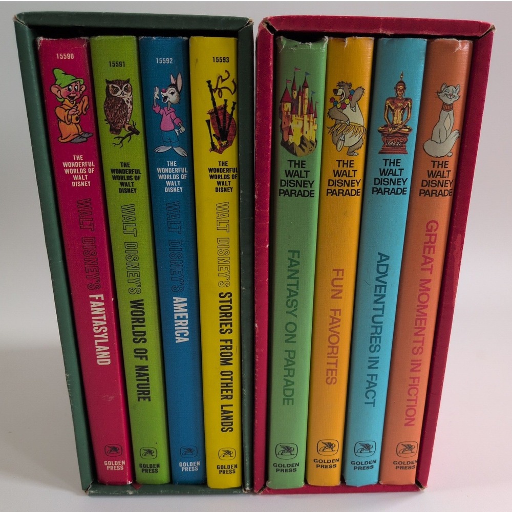 Vintage 1965 Walt Disney World of Nature Parade 8 Book Set Golden Press Slipcase